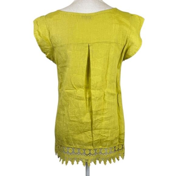 Terzo Millennio Linen Top Embroidered Lace Hem Tunic Chartreus Green Size Small - Picture 3 of 10